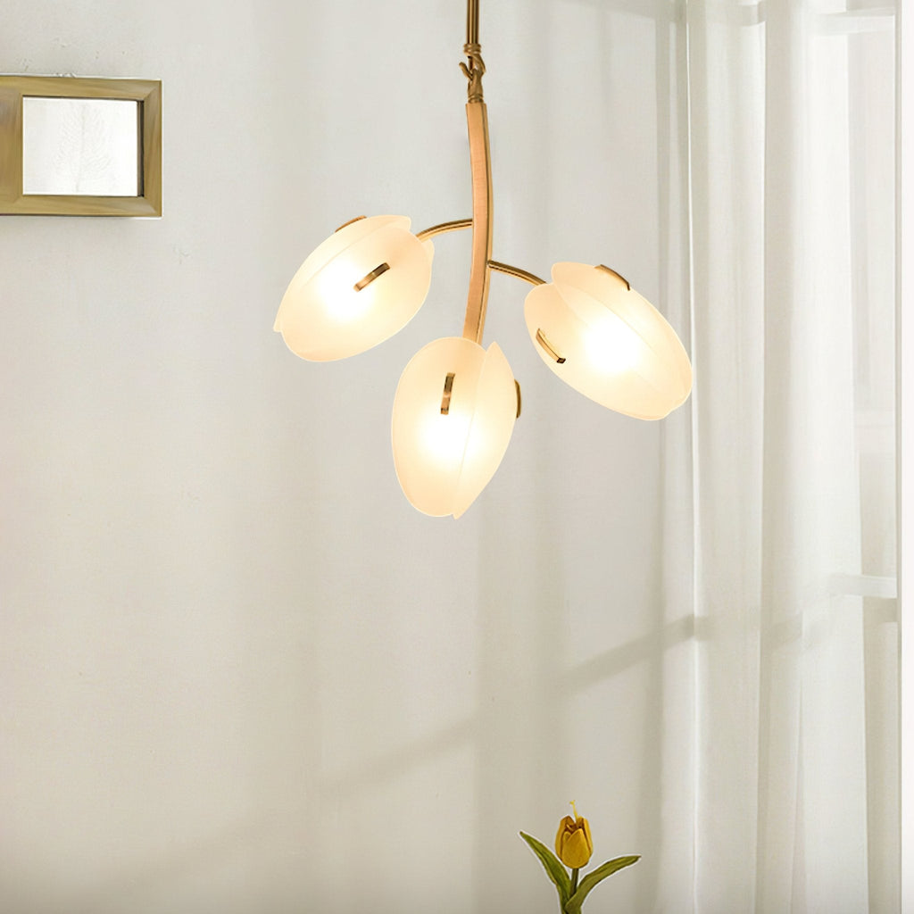 Tulip Bud Chandelier | Hand-Blown Glass, Gold Finish & Ideal for Indoor Spaces