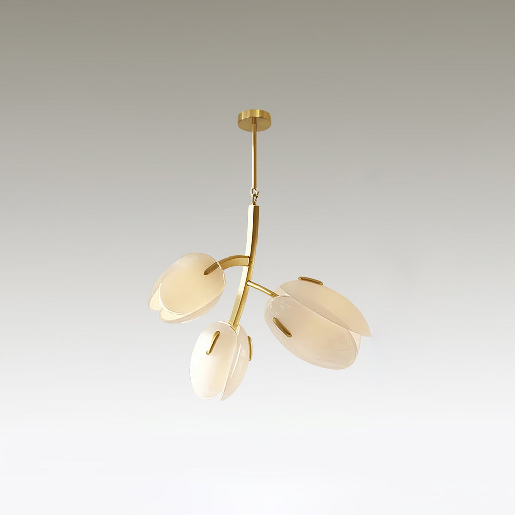 Tulip Bud Chandelier | Hand-Blown Glass, Gold Finish & Ideal for Indoor Spaces