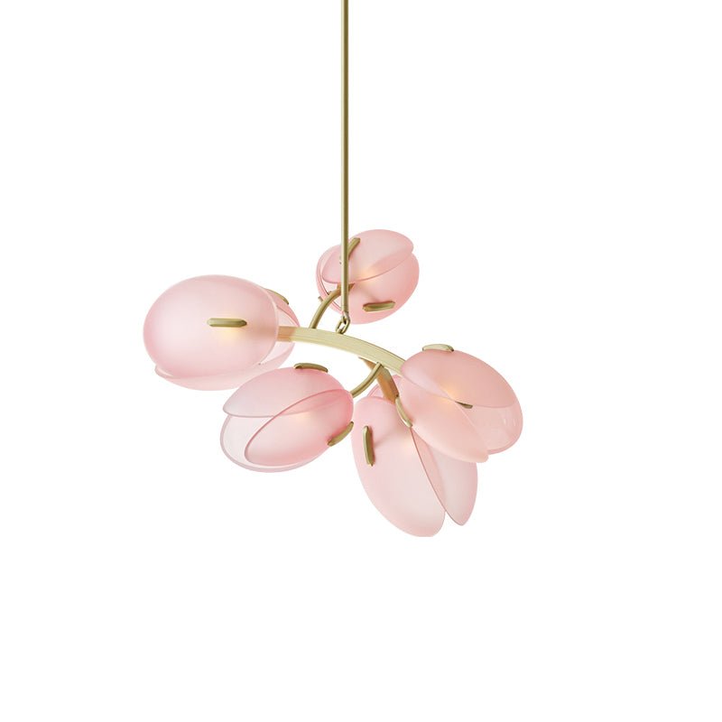 Tulip Bud Chandelier | Hand-Blown Glass, Gold Finish & Ideal for Indoor Spaces