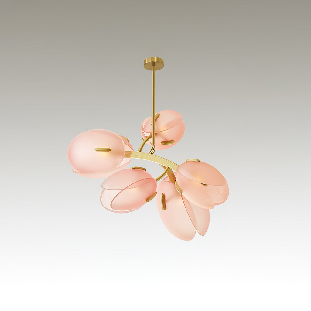 Tulip Bud Chandelier | Hand-Blown Glass, Gold Finish & Ideal for Indoor Spaces