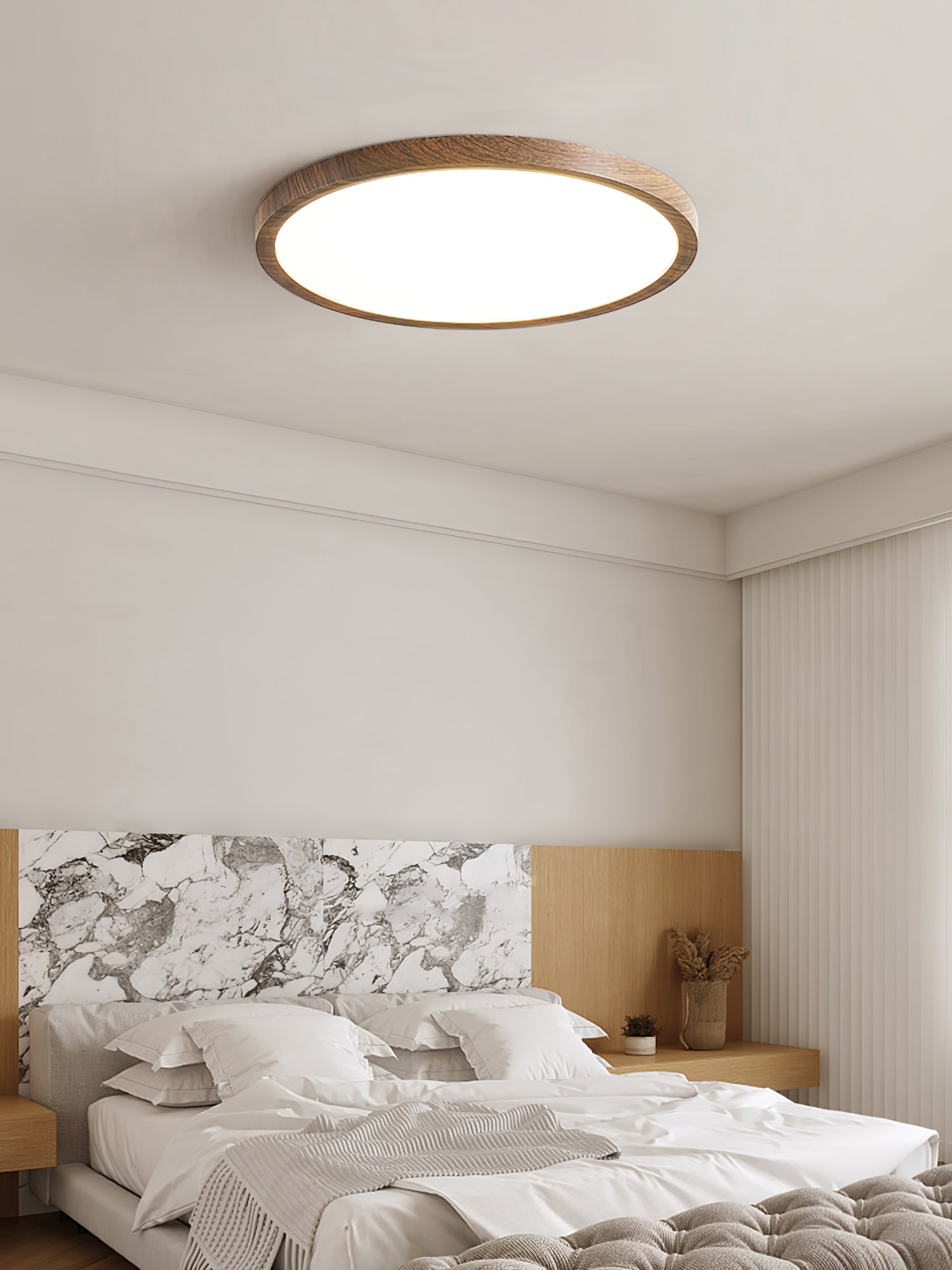 Ultrathin Round Ceiling Light | Acrylic, Walnut Wood Finish & Damp-Rated for Indoor Use in Kitchens and Bathrooms