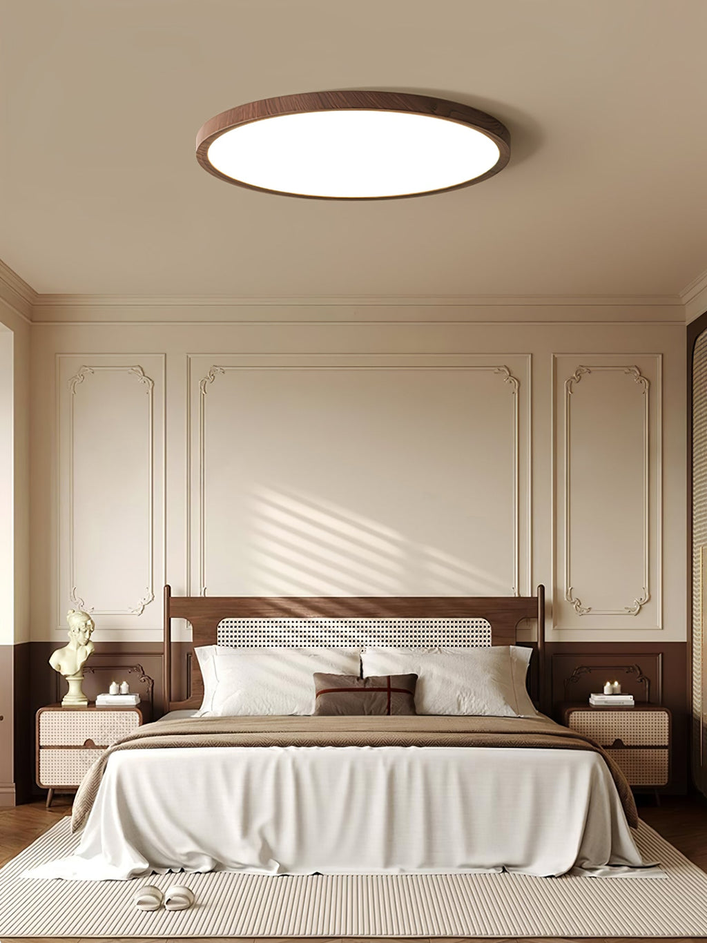 Ultrathin Round Ceiling Light | Acrylic, Walnut Wood Finish & Damp-Rated for Indoor Use in Kitchens and Bathrooms