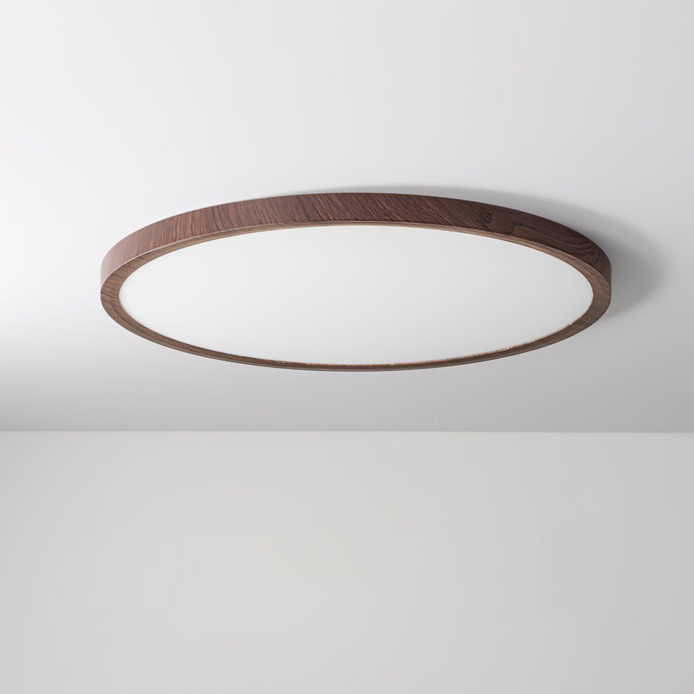 Ultrathin Round Ceiling Light | Acrylic, Walnut Wood Finish & Damp-Rated for Indoor Use in Kitchens and Bathrooms