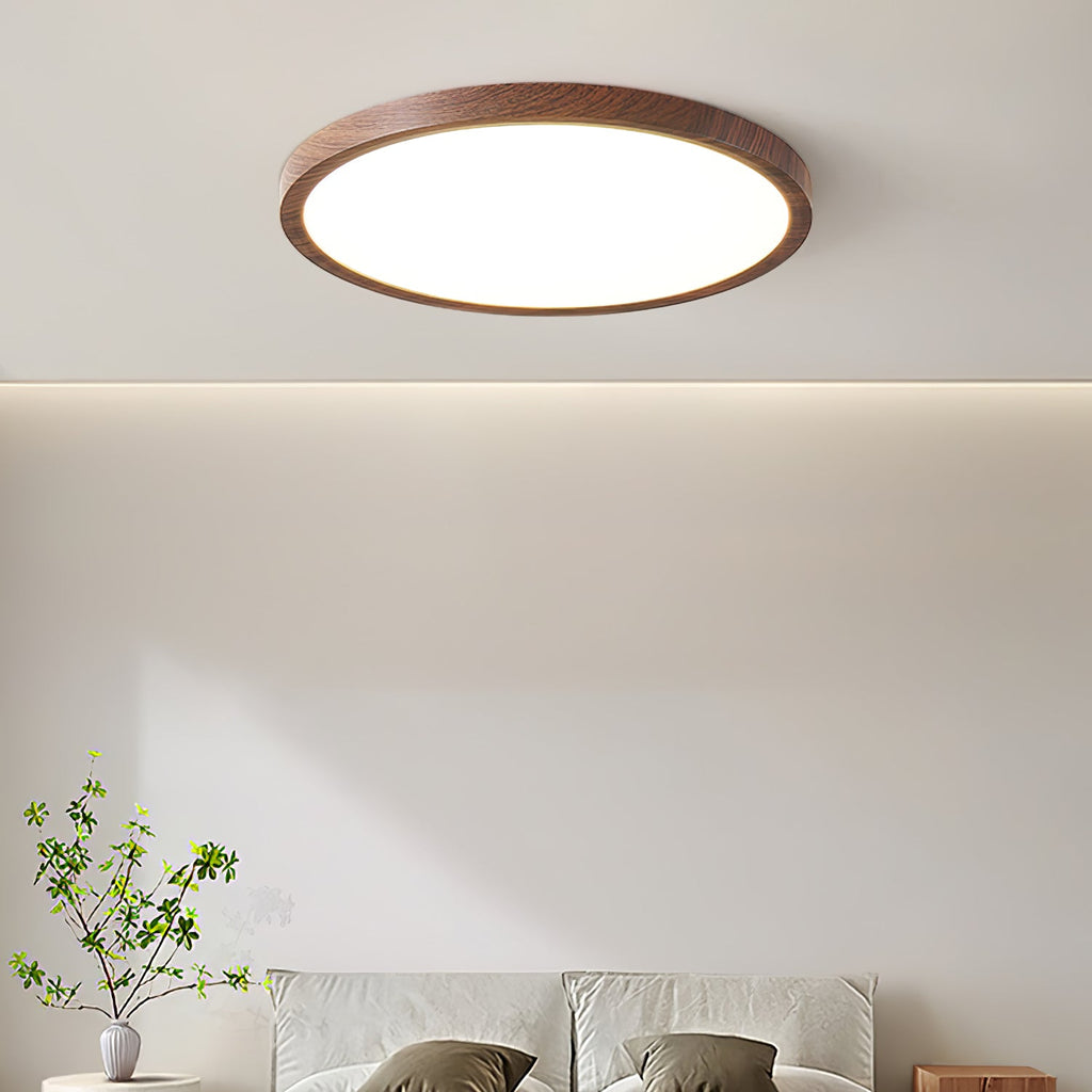 Ultrathin Round Ceiling Light | Acrylic, Walnut Wood Finish & Damp-Rated for Indoor Use in Kitchens and Bathrooms