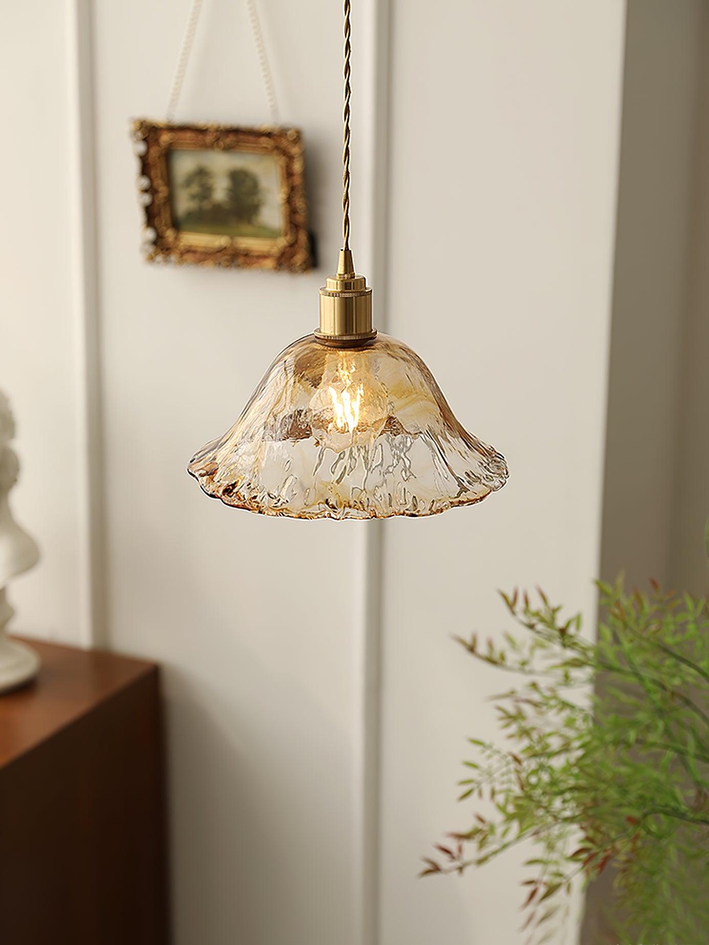 Vintage Brass & Glass Pendant Light | Cozy, Rustic Design for Indoor Spaces & Ambient Lighting