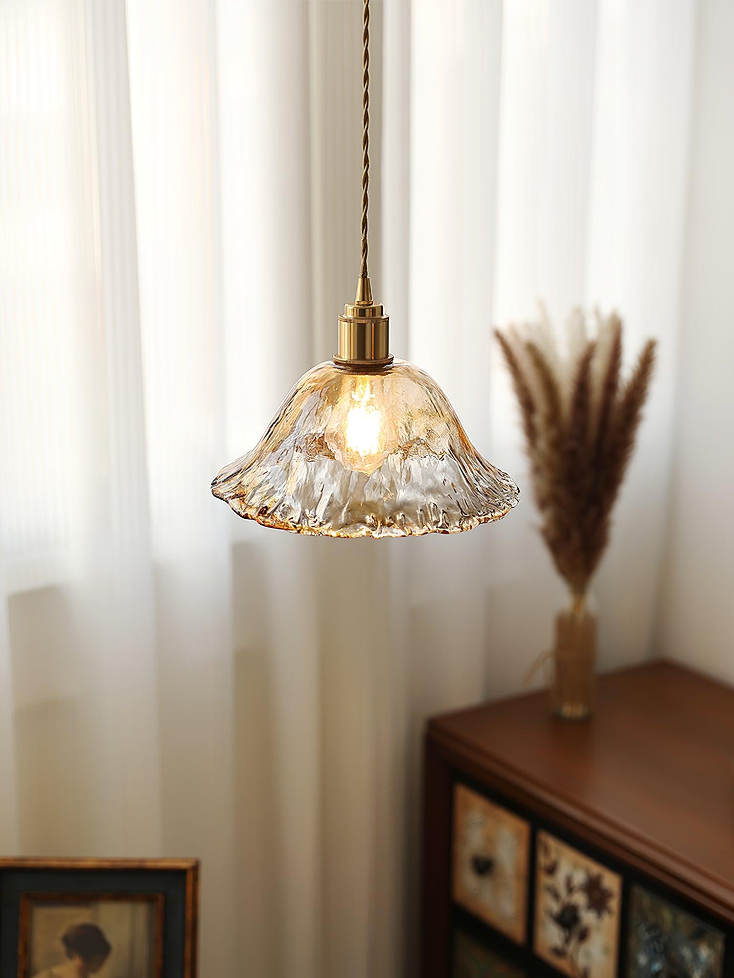 Vintage Brass & Glass Pendant Light | Cozy, Rustic Design for Indoor Spaces & Ambient Lighting
