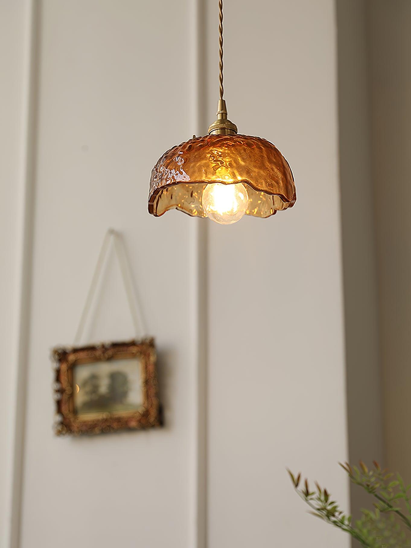 Vintage Brass & Glass Pendant Light | Cozy, Rustic Design for Indoor Spaces & Ambient Lighting