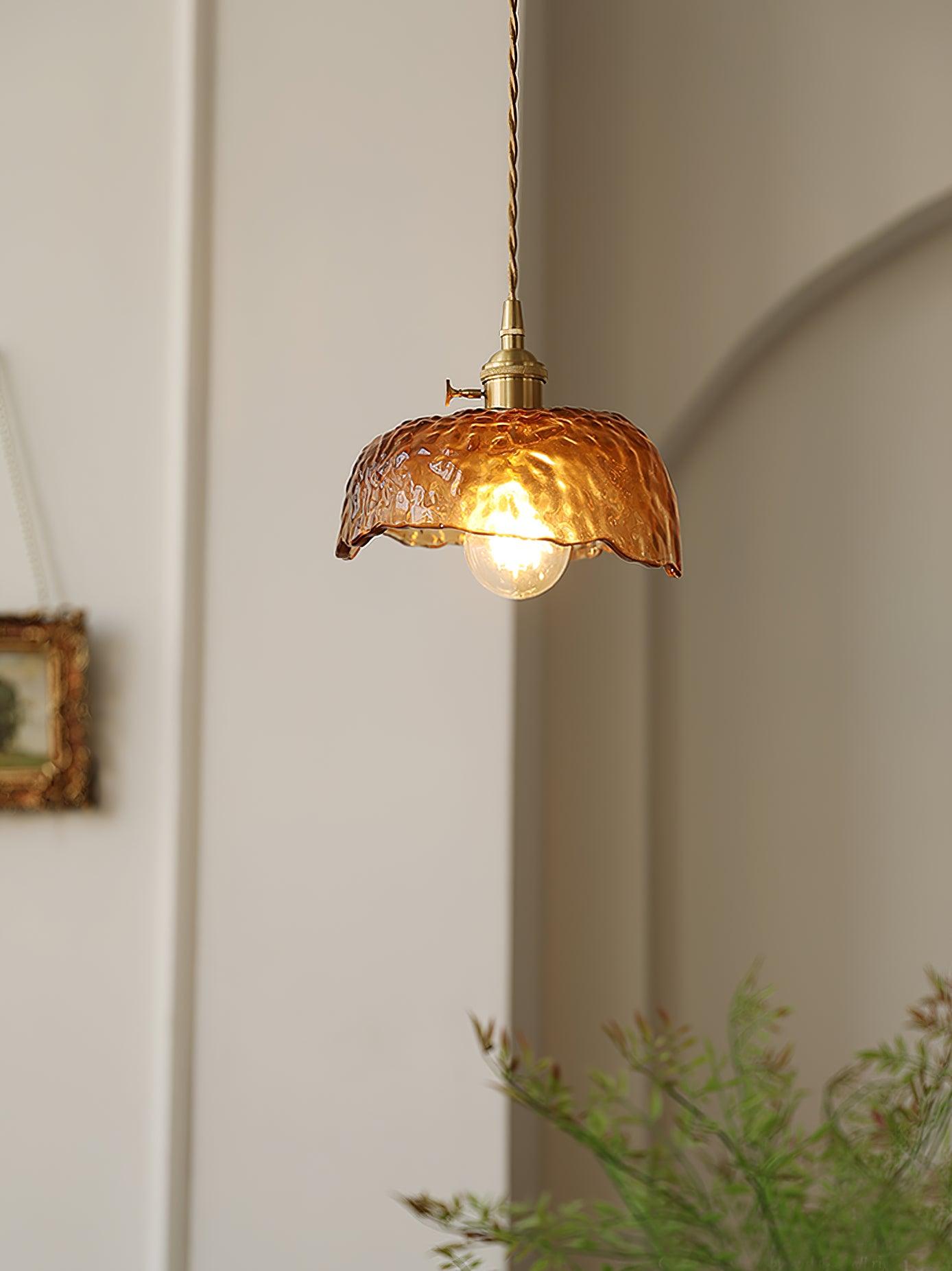 Vintage Brass & Glass Pendant Light | Cozy, Rustic Design for Indoor Spaces & Ambient Lighting