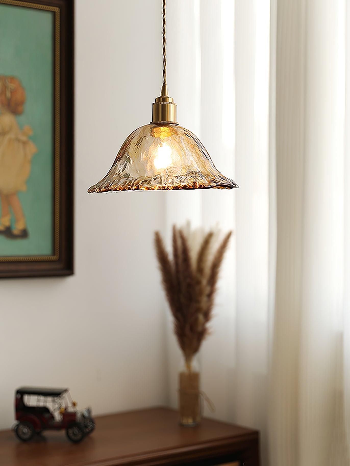 Vintage Brass & Glass Pendant Light | Cozy, Rustic Design for Indoor Spaces & Ambient Lighting