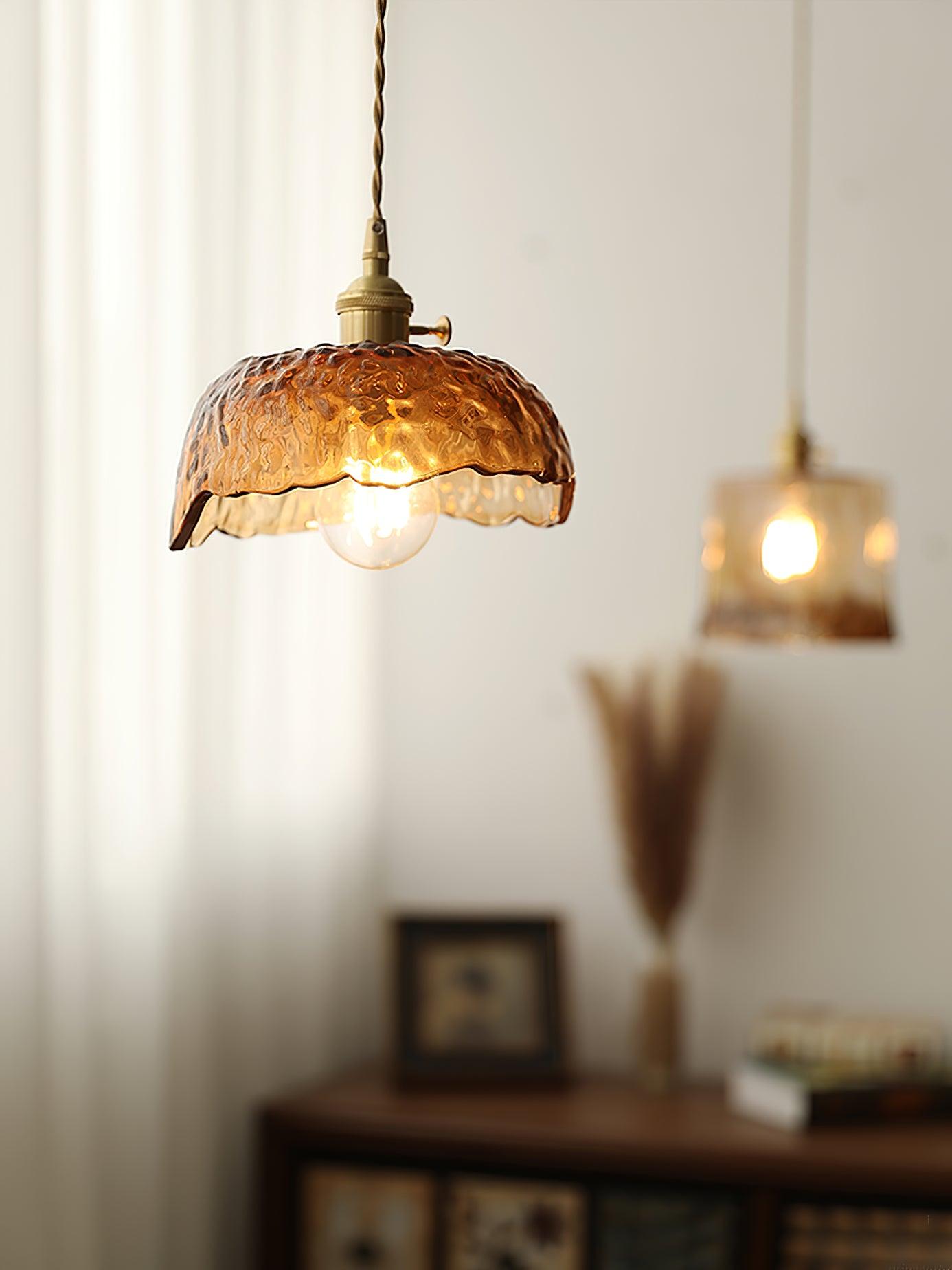 Vintage Brass & Glass Pendant Light | Cozy, Rustic Design for Indoor Spaces & Ambient Lighting