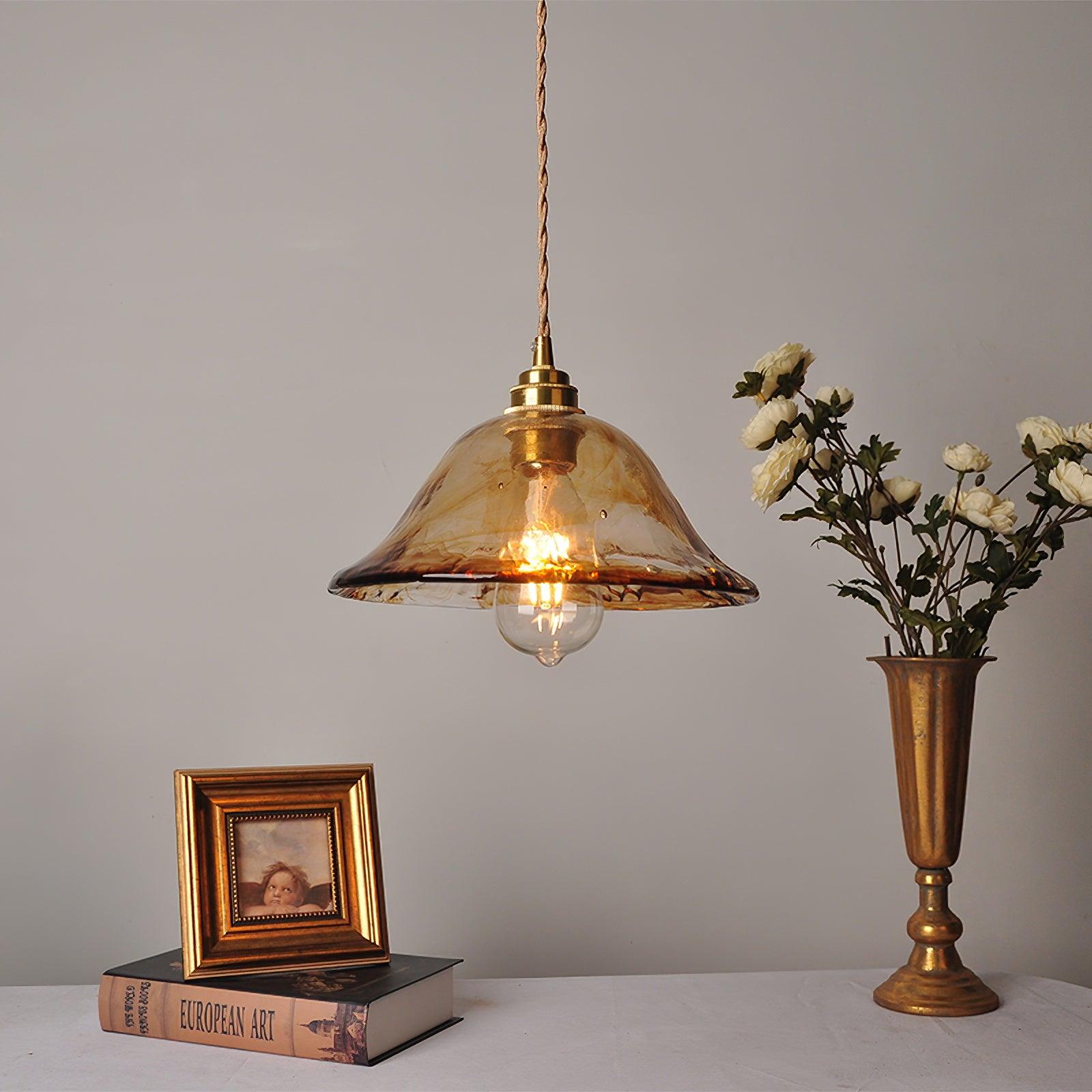 Vintage Brass & Glass Pendant Light | Cozy, Rustic Design for Indoor Spaces & Ambient Lighting