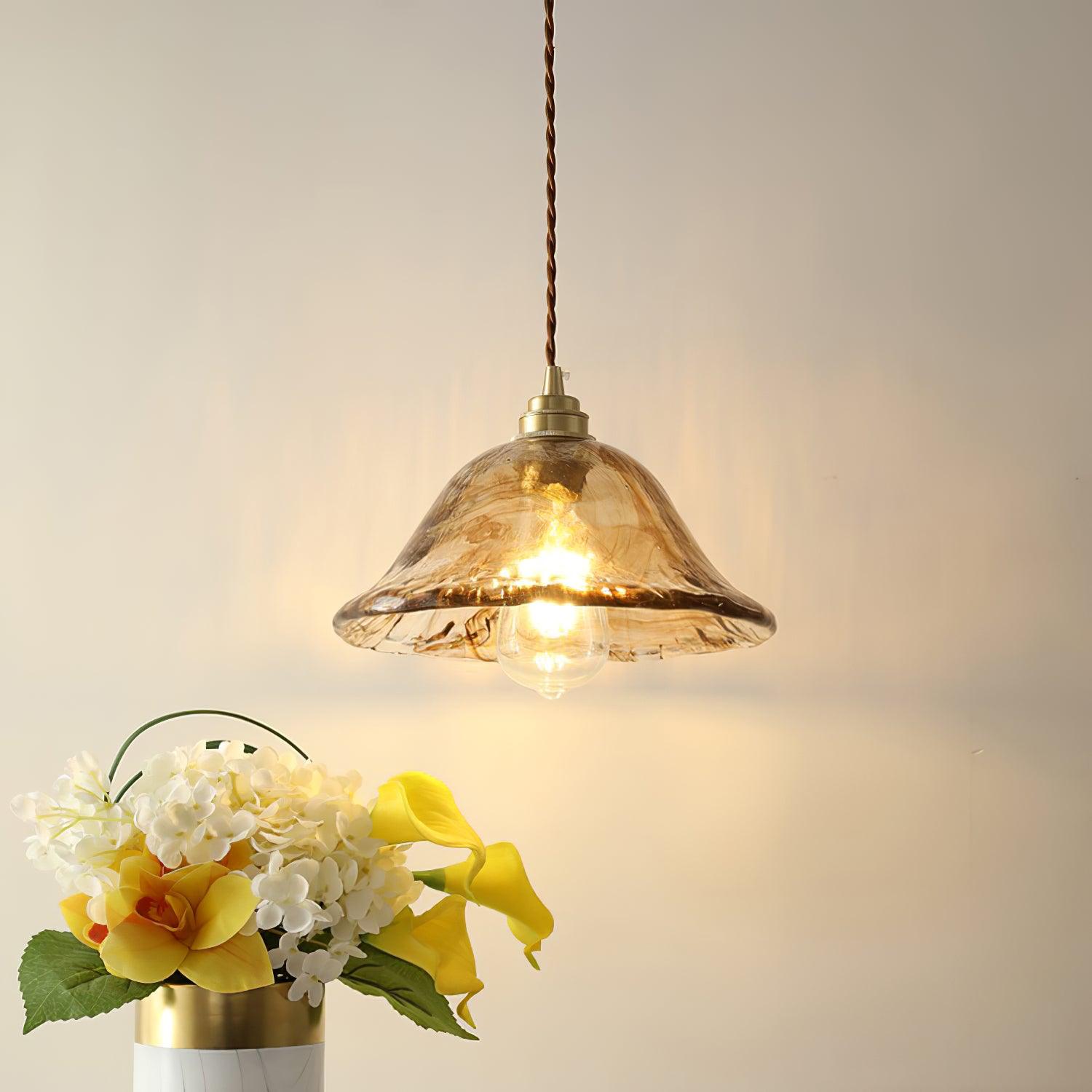 Vintage Brass & Glass Pendant Light | Cozy, Rustic Design for Indoor Spaces & Ambient Lighting