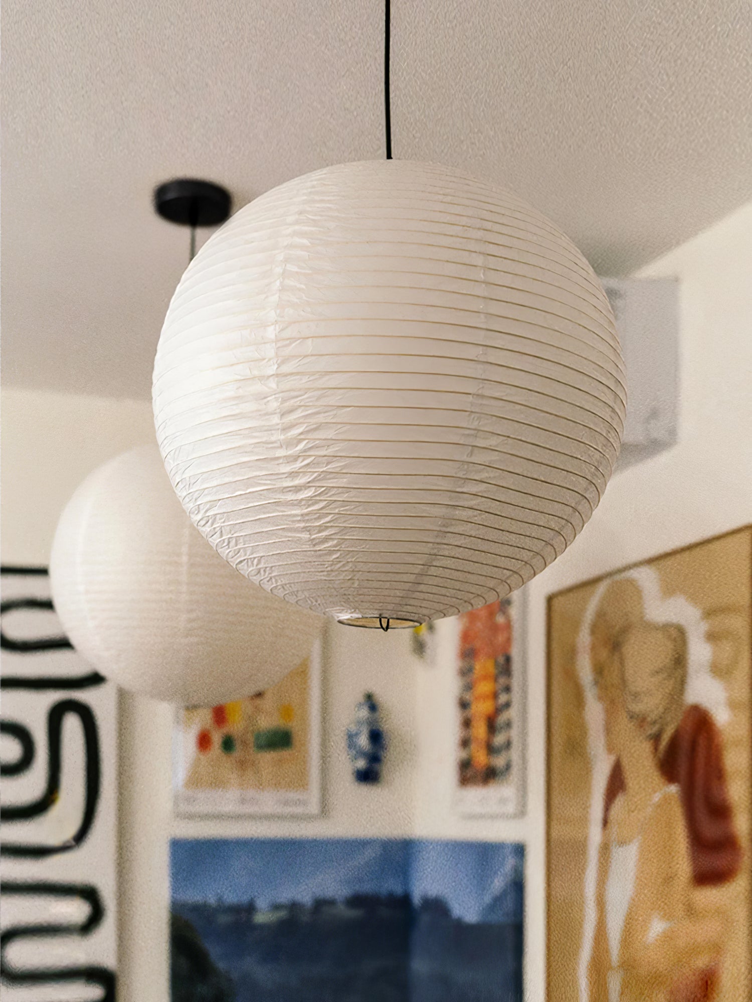 Pendant Swag Light | Handmade Mulberry Paper, Mid-Century Modern Design for Indoor Spaces