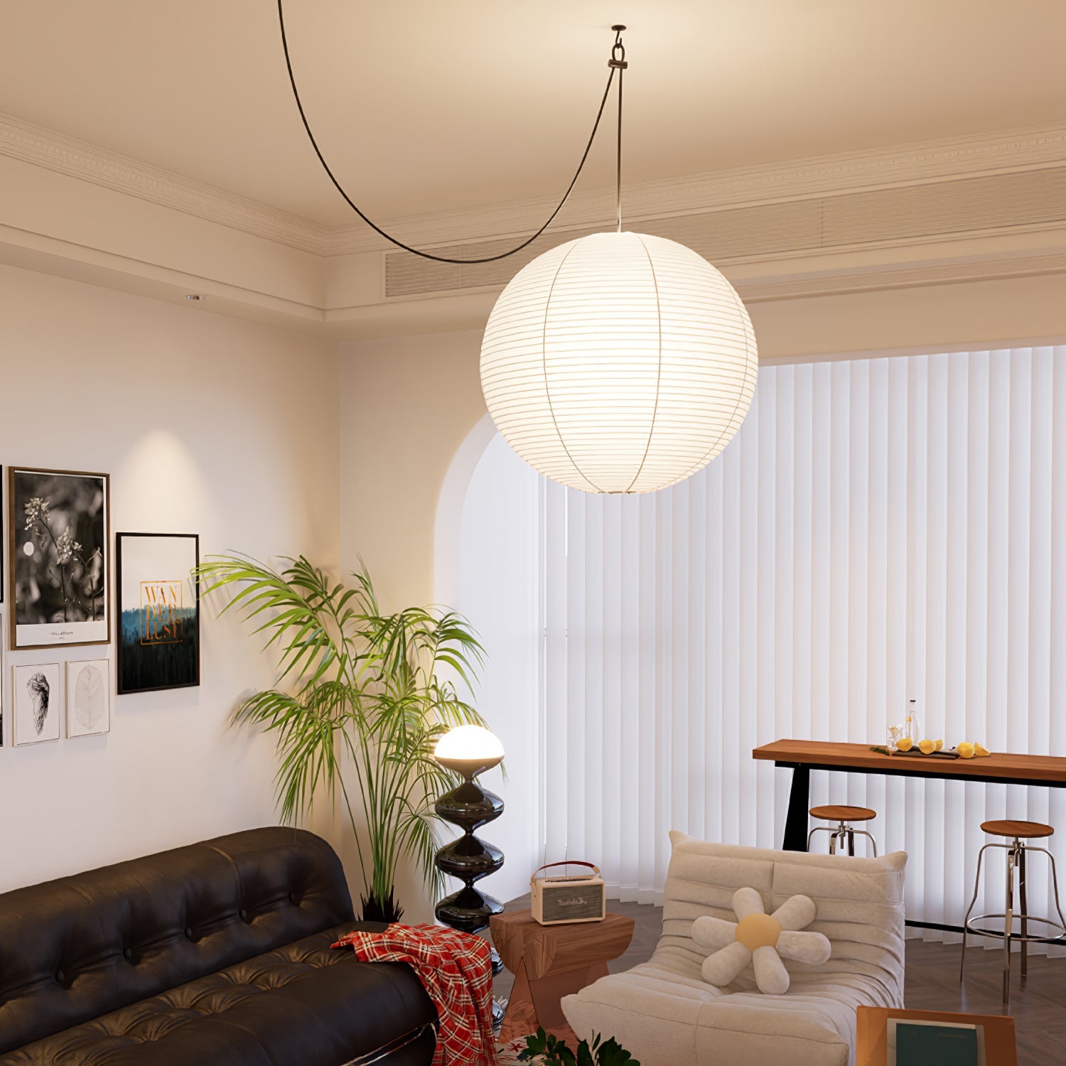 Pendant Swag Light | Handmade Mulberry Paper, Mid-Century Modern Design for Indoor Spaces