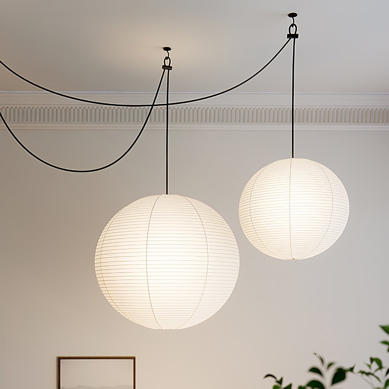 Pendant Swag Light | Handmade Mulberry Paper, Mid-Century Modern Design for Indoor Spaces