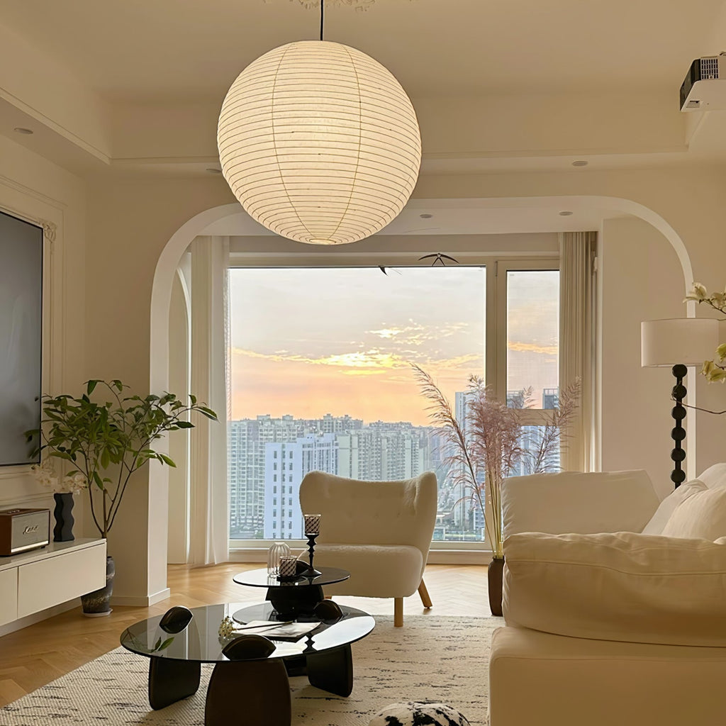 Pendant Swag Light | Handmade Mulberry Paper, Mid-Century Modern Design for Indoor Spaces