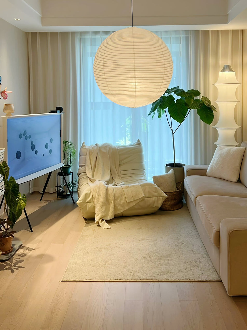 Pendant Swag Light | Handmade Mulberry Paper, Mid-Century Modern Design for Indoor Spaces