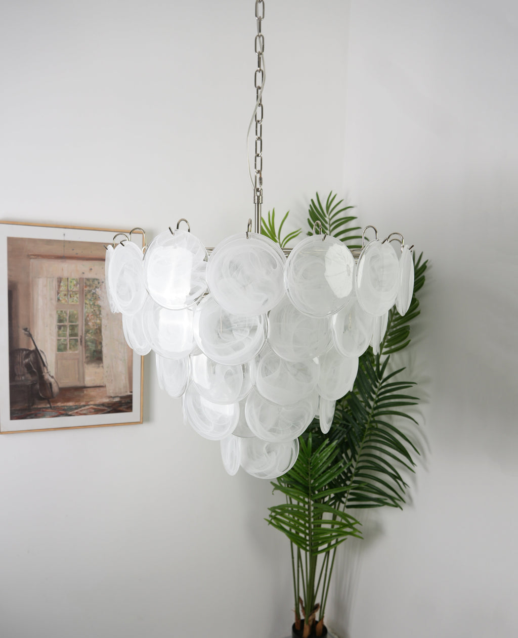 Murano Glass Disc Chandelier - Modern Pendant Light Fixture for Dining Room & Living Room Decor