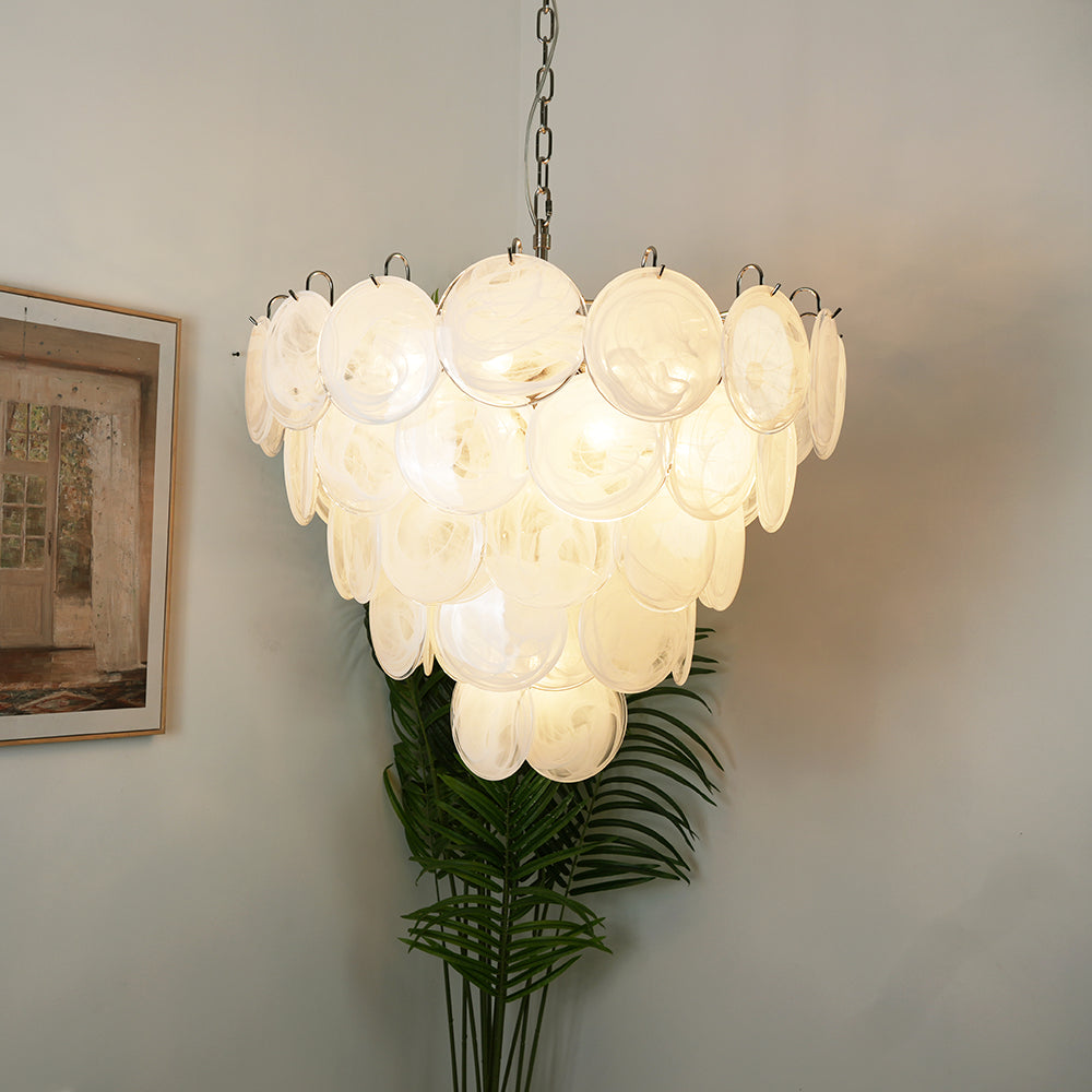 Murano Glass Disc Chandelier - Modern Pendant Light Fixture for Dining Room & Living Room Decor