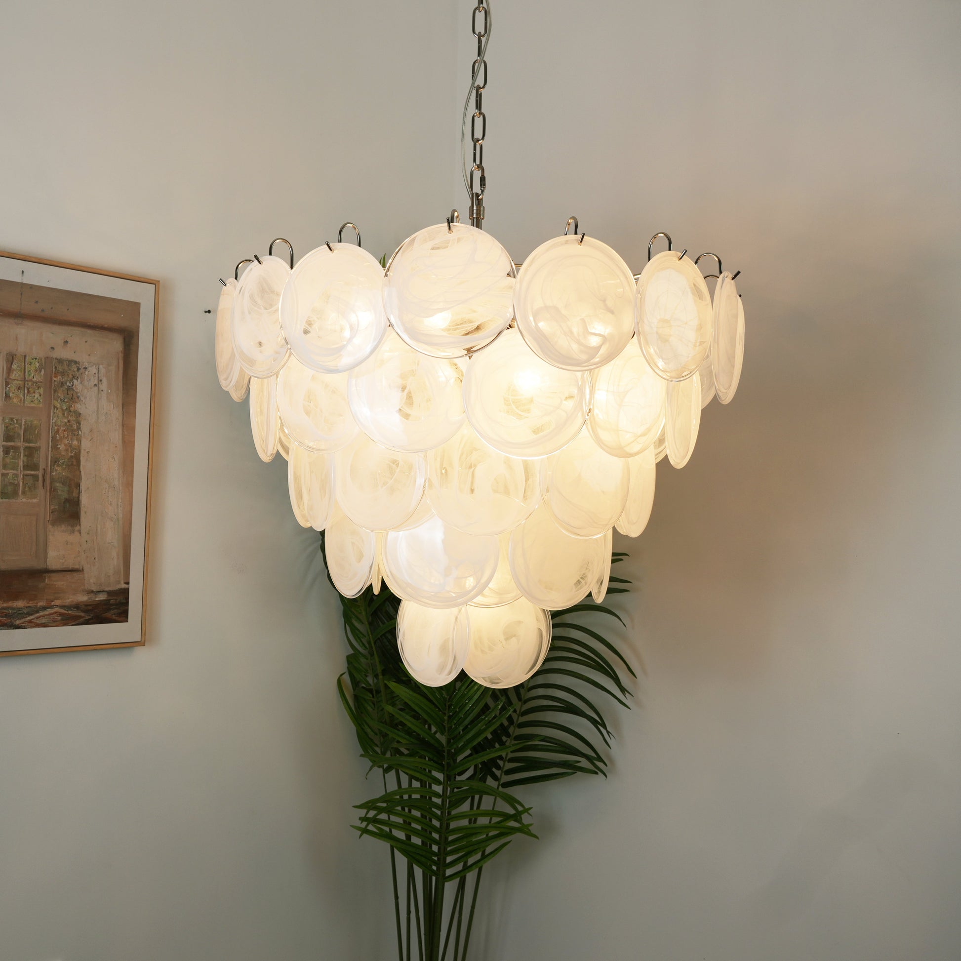 Murano Glass Disc Chandelier - Modern Pendant Light Fixture for Dining Room & Living Room Decor