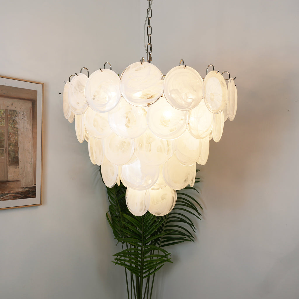 Murano Glass Disc Chandelier - Modern Pendant Light Fixture for Dining Room & Living Room Decor