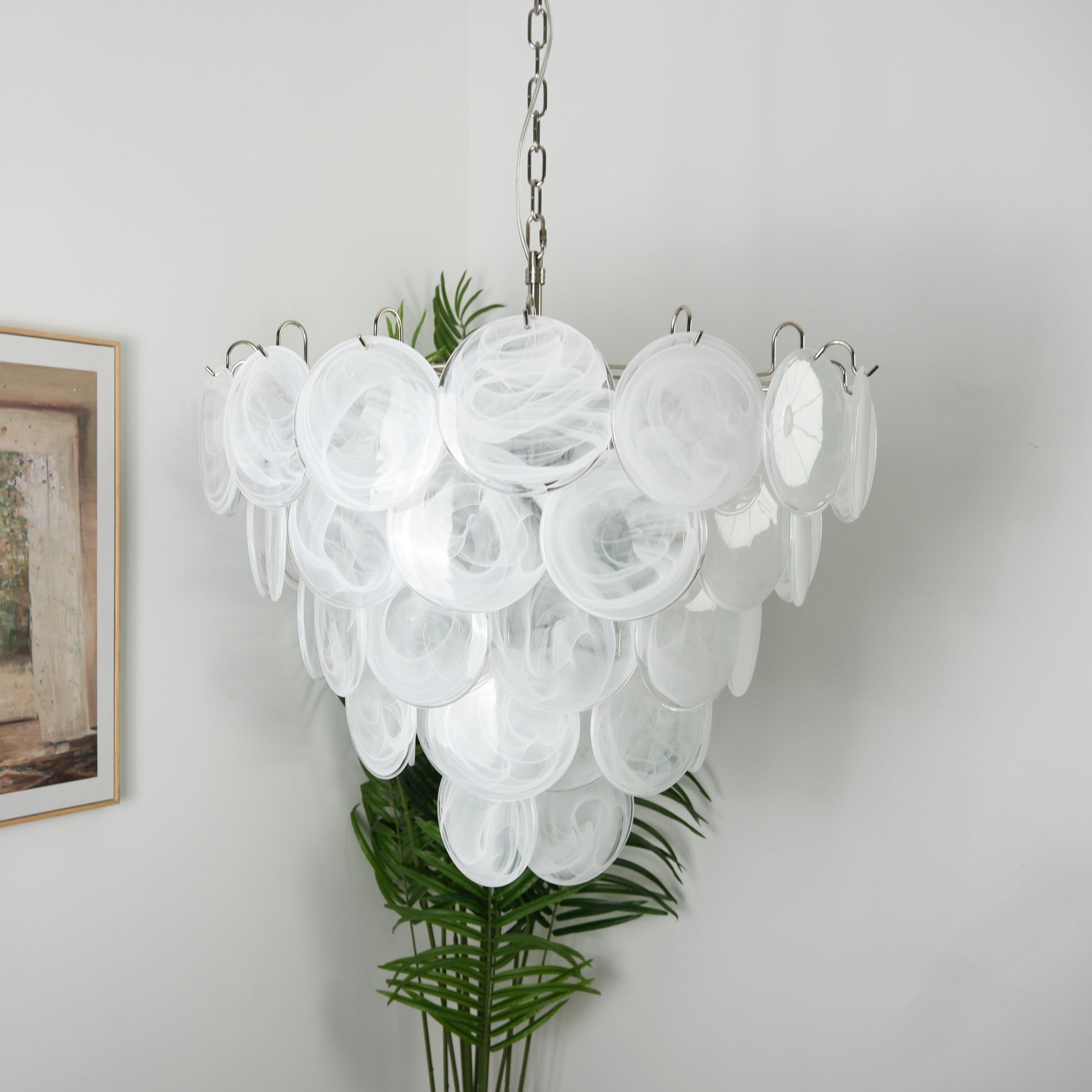 Murano Glass Disc Chandelier - Modern Pendant Light Fixture for Dining Room & Living Room Decor