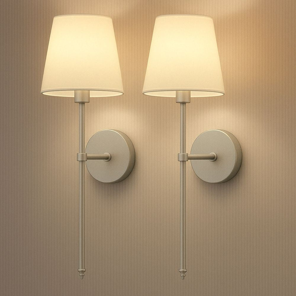LED Wireless Fabric Wall Light Set of 2 with Free Bulbs - Modern Wall Sconces for Living Room, Bedroom, and Hallway Lighting