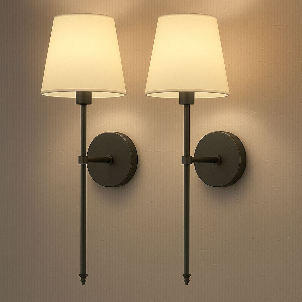 LED Wireless Fabric Wall Light Set of 2 with Free Bulbs - Modern Wall Sconces for Living Room, Bedroom, and Hallway Lighting