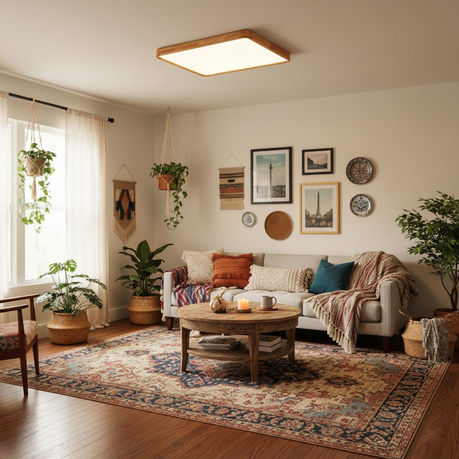 Wooden Geometric Ceiling Light | Adjustable LED, Natural Wood & Acrylic Shades for Modern Home Decor