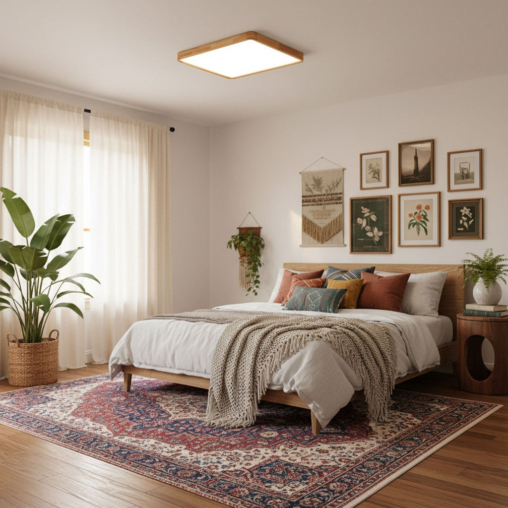 Wooden Geometric Ceiling Light | Adjustable LED, Natural Wood & Acrylic Shades for Modern Home Decor