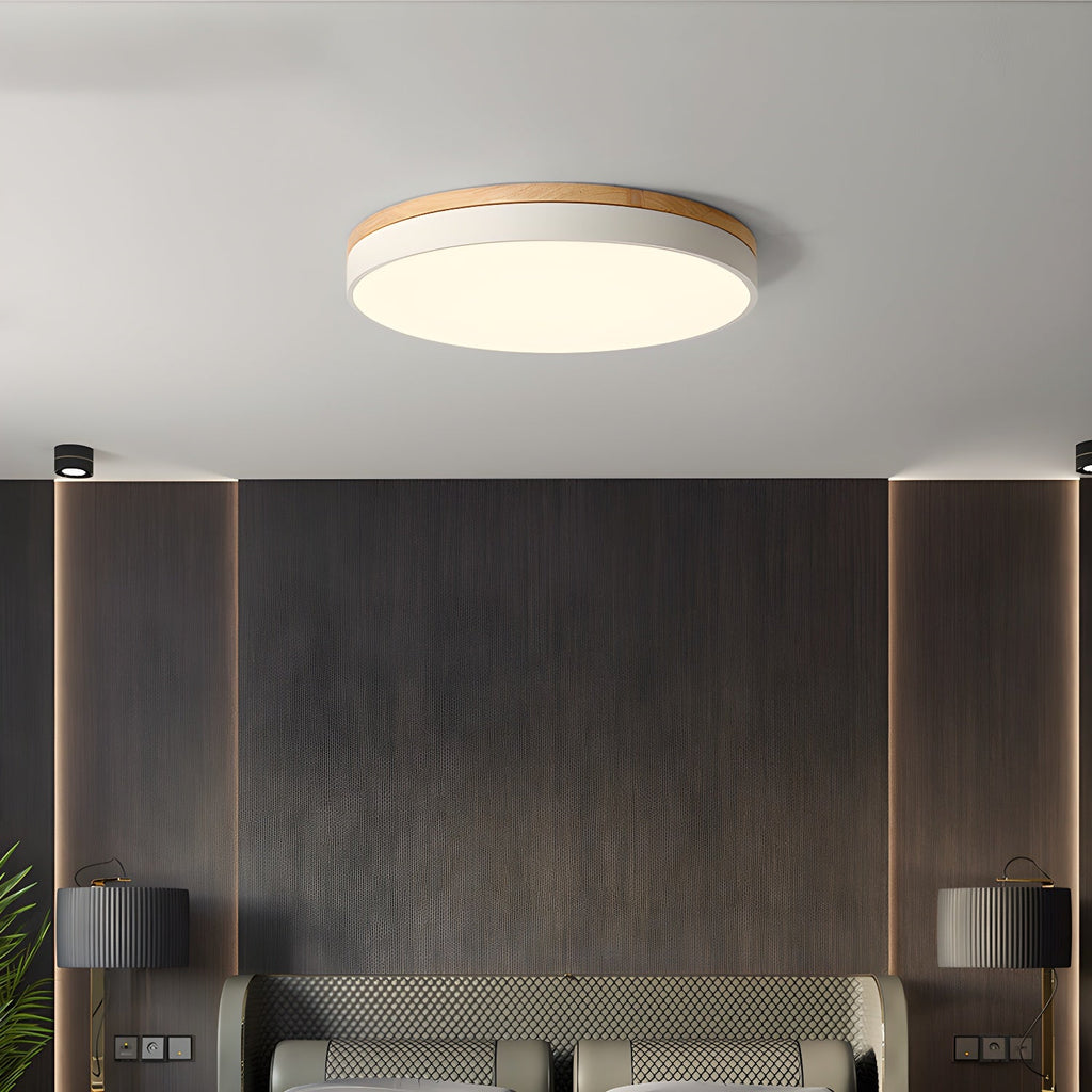 LED Circular Wood Ceiling Lamp - Rustic Design for Living Room & Dining Room Lighting