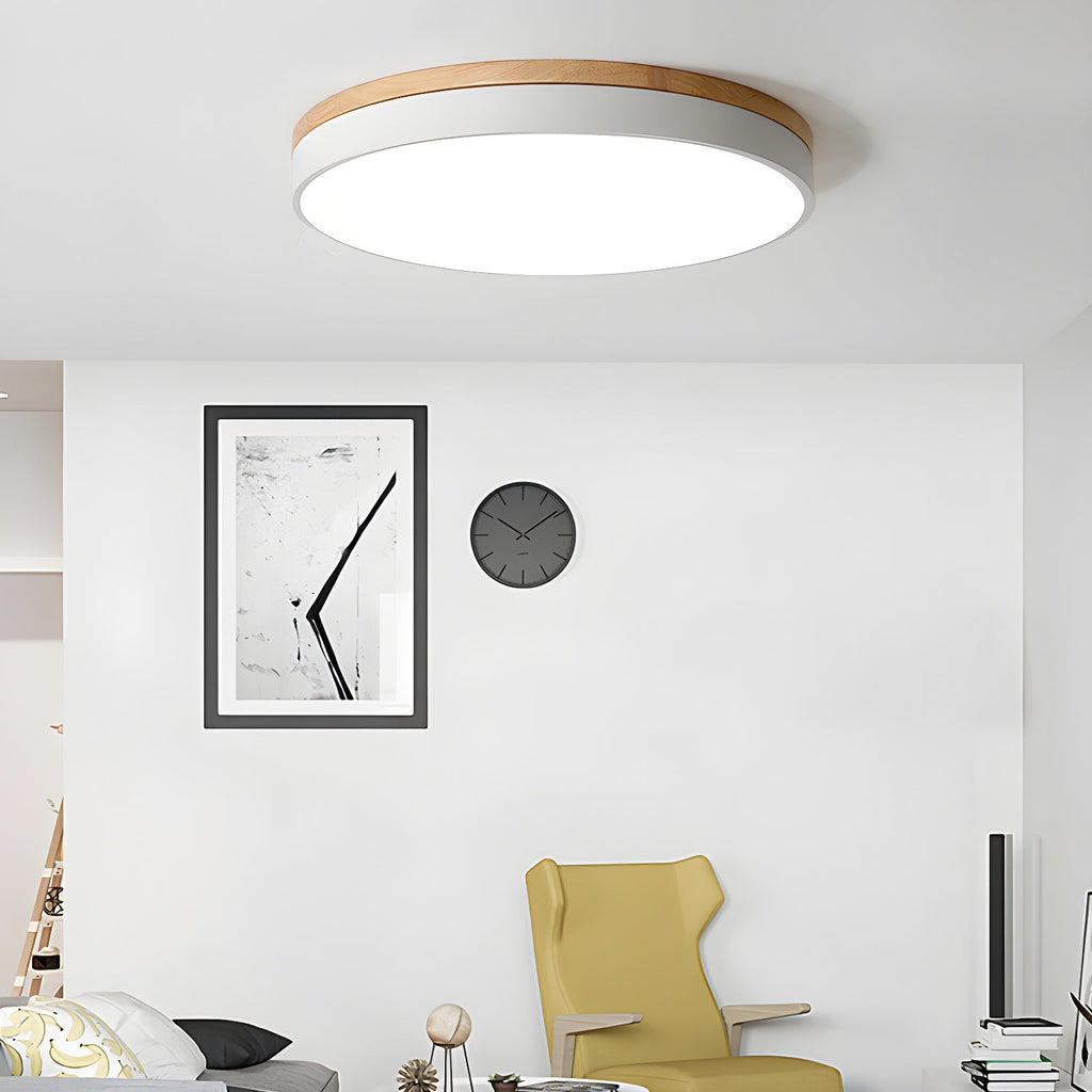 LED Circular Wood Ceiling Lamp - Rustic Design for Living Room & Dining Room Lighting