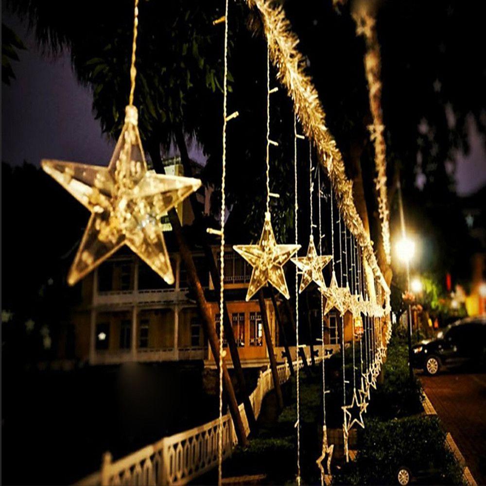 8.2 ft LED Curtain String Lights with Acrylic Star Design - 216 Bulbs for Christmas, Wedding, and Fairy Light Decor