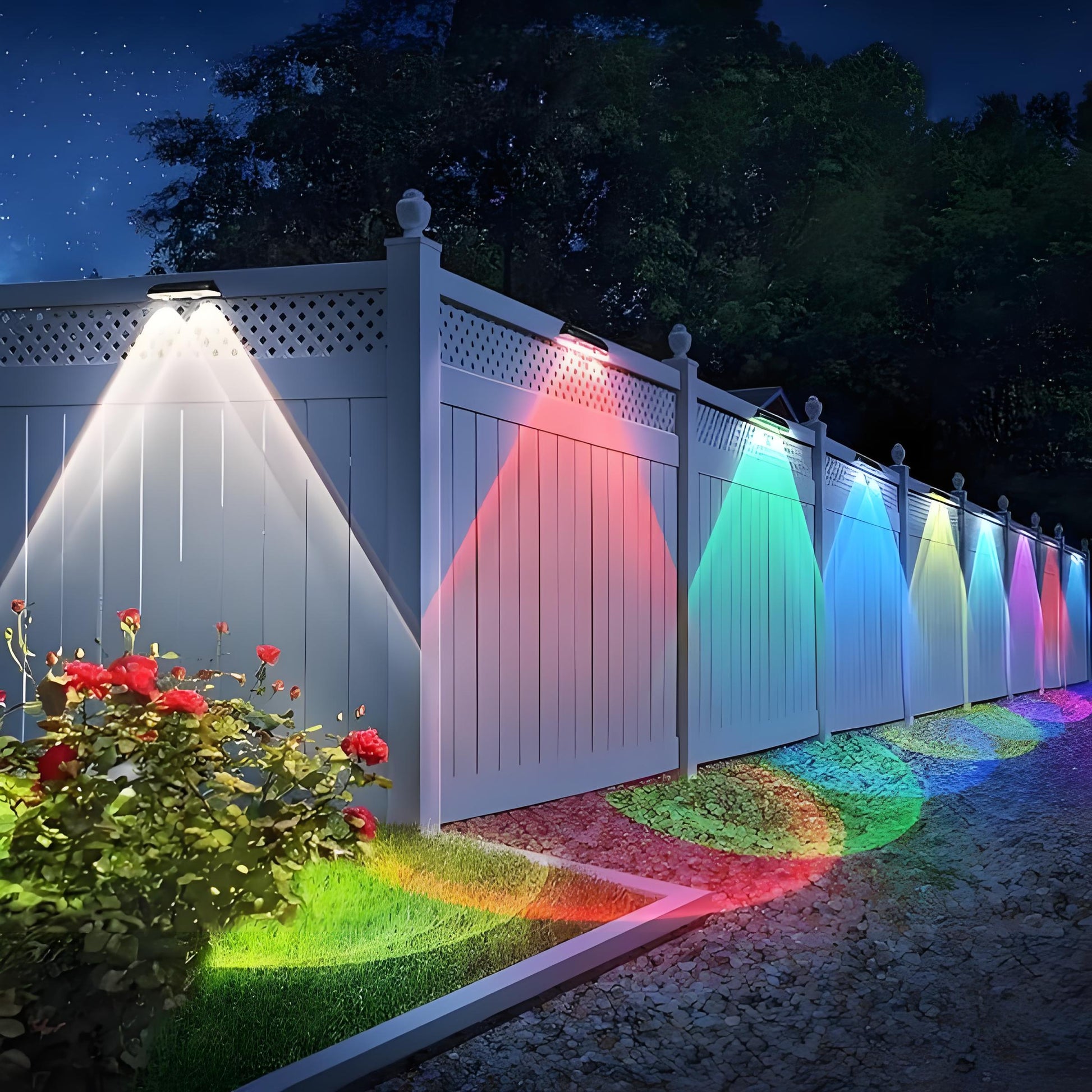 Solar Fence Lights Outdoor Waterproof – Warm White & RGB LED Deck, Railing, Patio & Stair Lights with 8 Color Modes and Memory Function