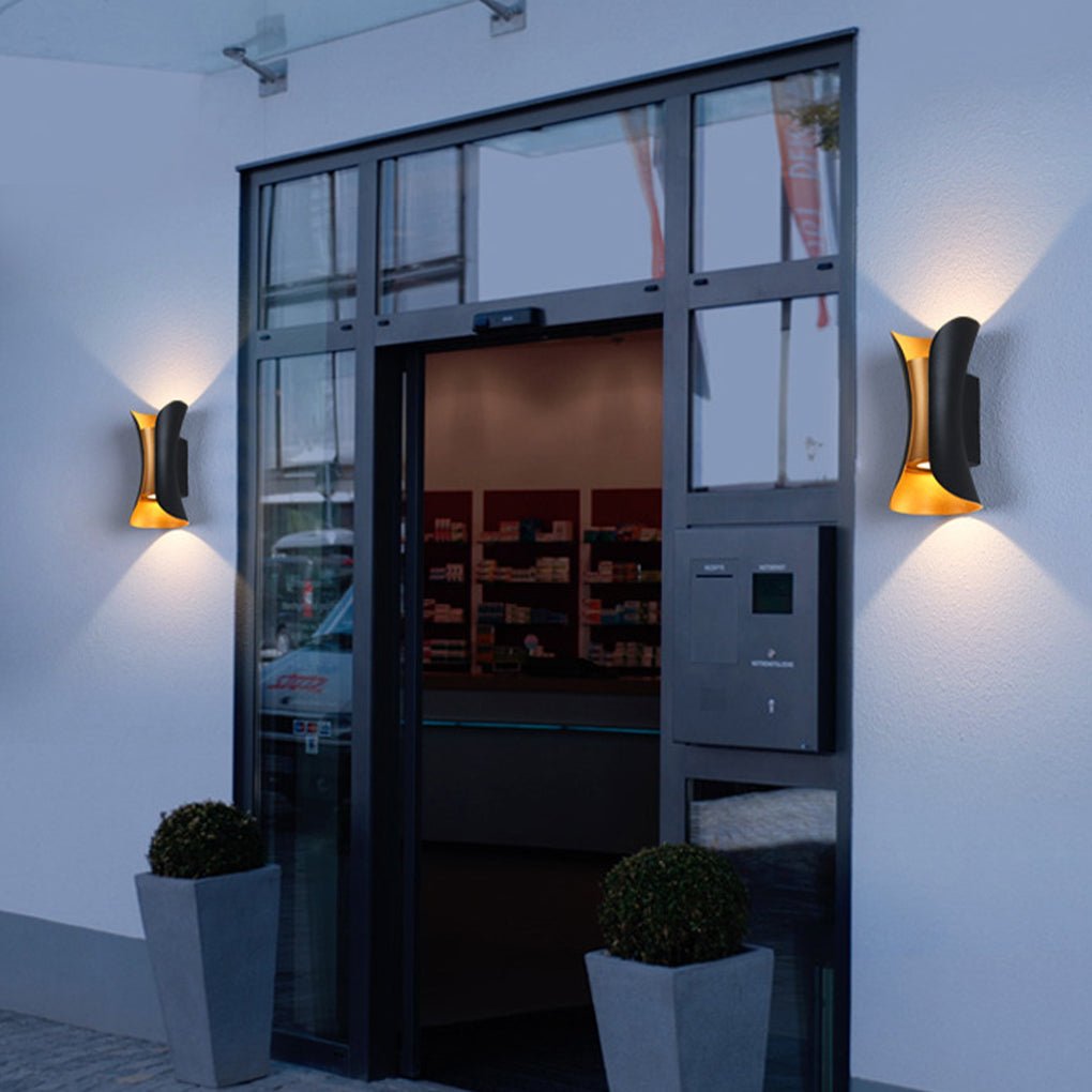 LED Waterproof Outdoor Wall Lights - Curved Up and Down Lighting Fixture for Patios, Gardens, and Entryways