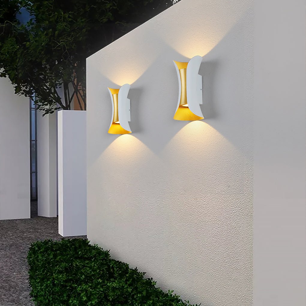 LED Waterproof Outdoor Wall Lights - Curved Up and Down Lighting Fixture for Patios, Gardens, and Entryways
