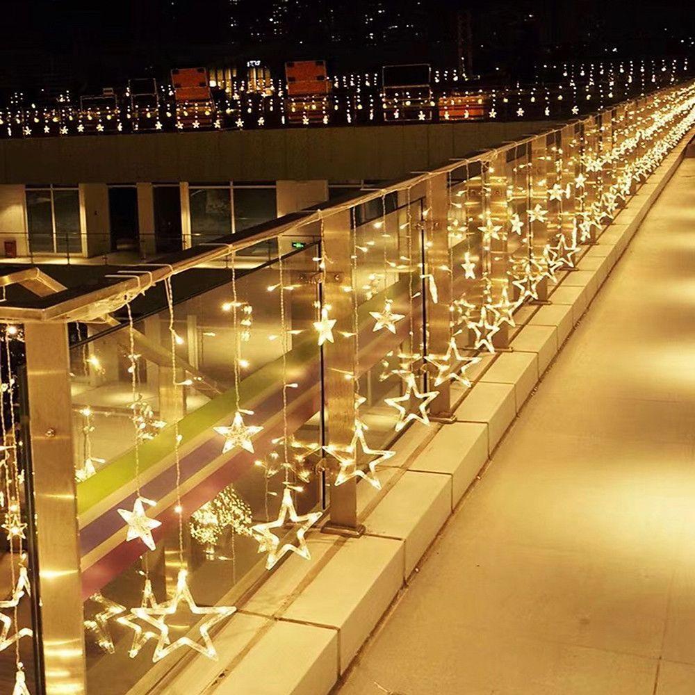 8.2 ft LED Curtain String Lights with Acrylic Star Design - 216 Bulbs for Christmas, Wedding, and Fairy Light Decor