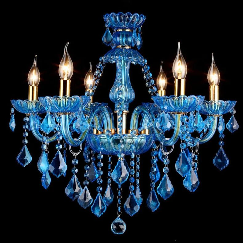 LED Chandelier Light Fixture - Blue Crystal Design for Dining Room & Living Room Decor