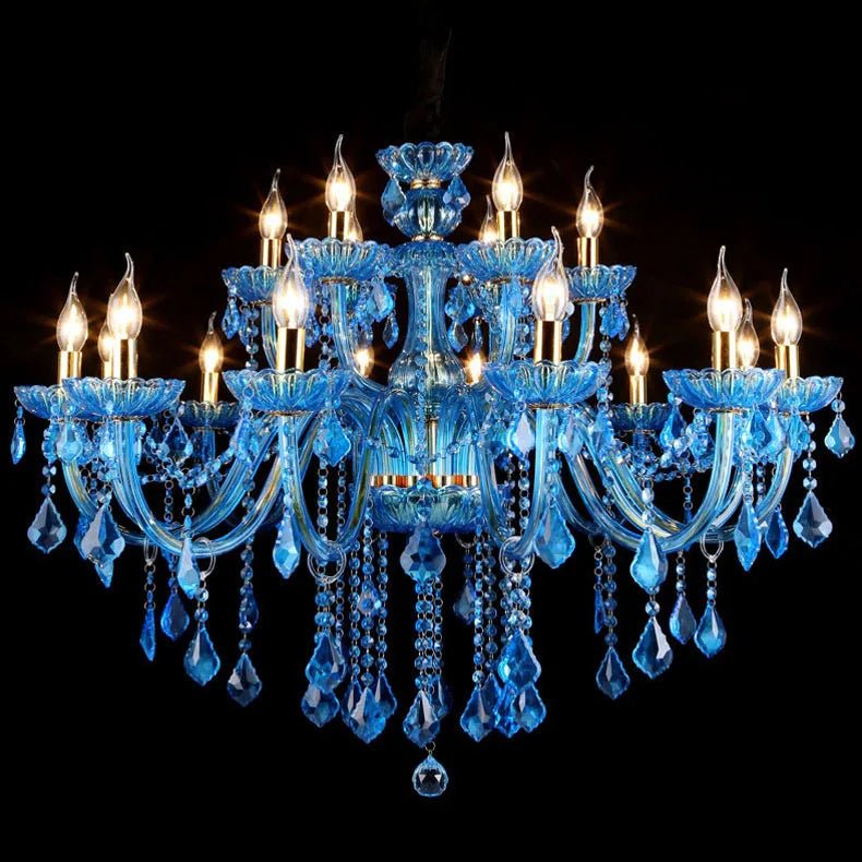LED Chandelier Light Fixture - Blue Crystal Design for Dining Room & Living Room Decor
