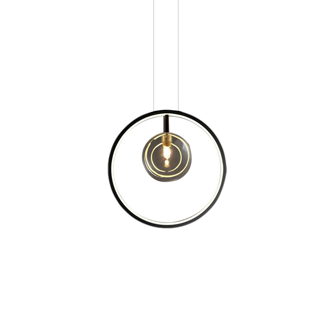 Modern Glass Globe Pendant Light | Adjustable Height & Chic Black Finish with Warm LED for Dining Room or Bedroom Elegance