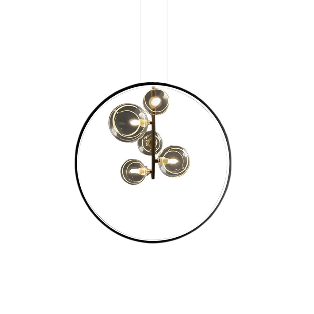 Modern Glass Globe Pendant Light | Adjustable Height & Chic Black Finish with Warm LED for Dining Room or Bedroom Elegance