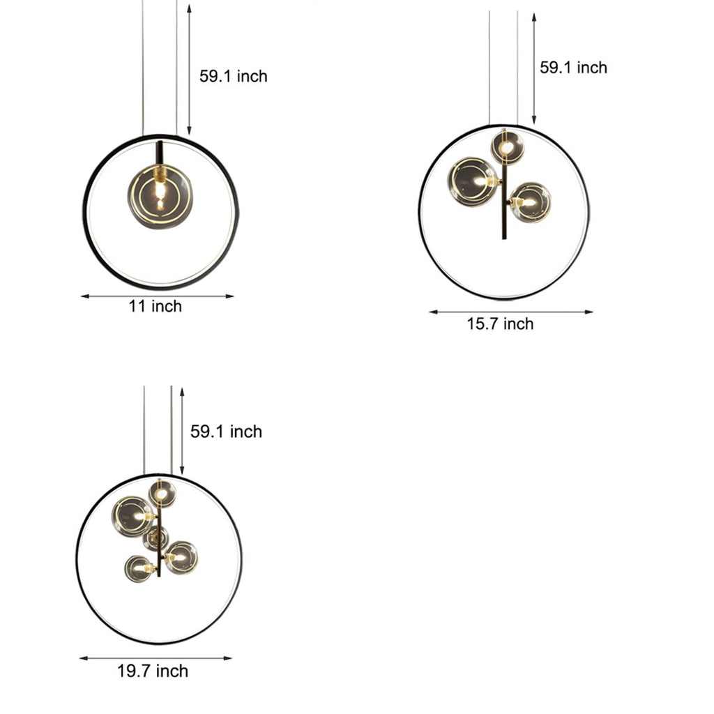 Modern Glass Globe Pendant Light | Adjustable Height & Chic Black Finish with Warm LED for Dining Room or Bedroom Elegance