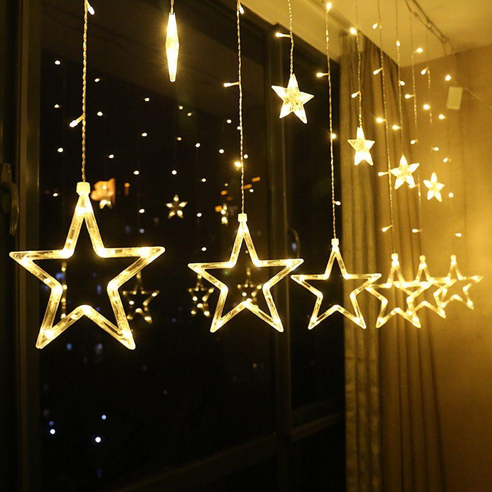 8.2 ft LED Curtain String Lights with Acrylic Star Design - 216 Bulbs for Christmas, Wedding, and Fairy Light Decor