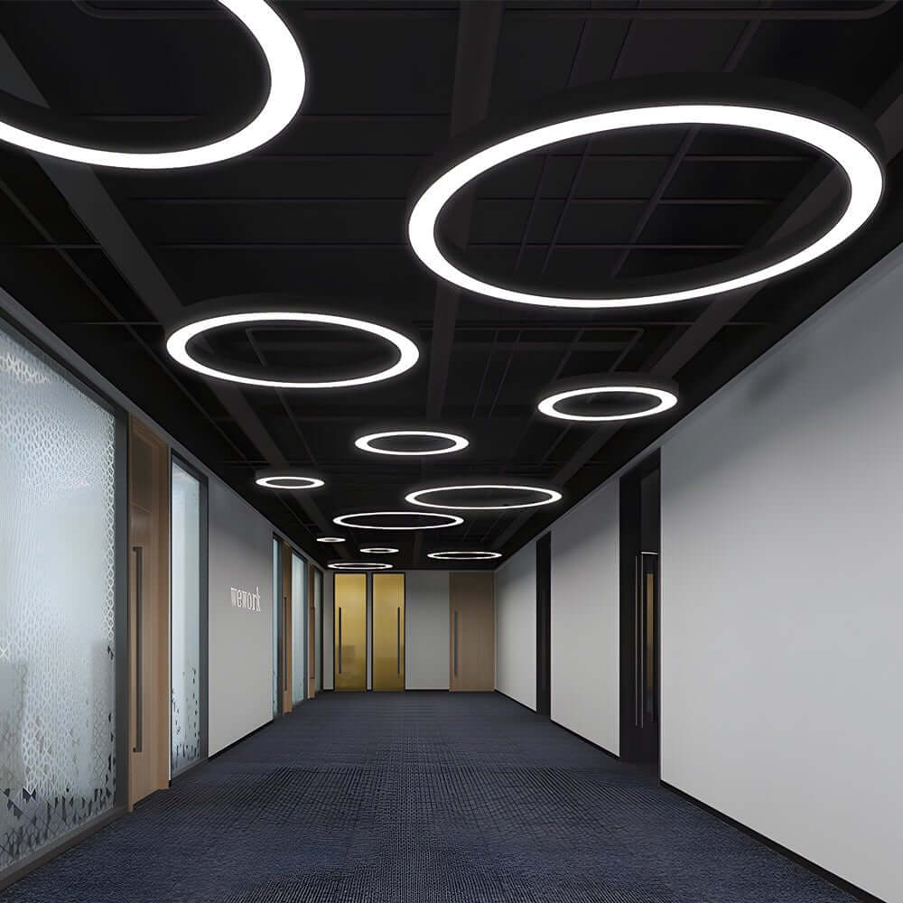 LED Pendant Light - Round Ring Hanging Fixture for Office & Gym Spaces - Modern Suspended Lighting Solution