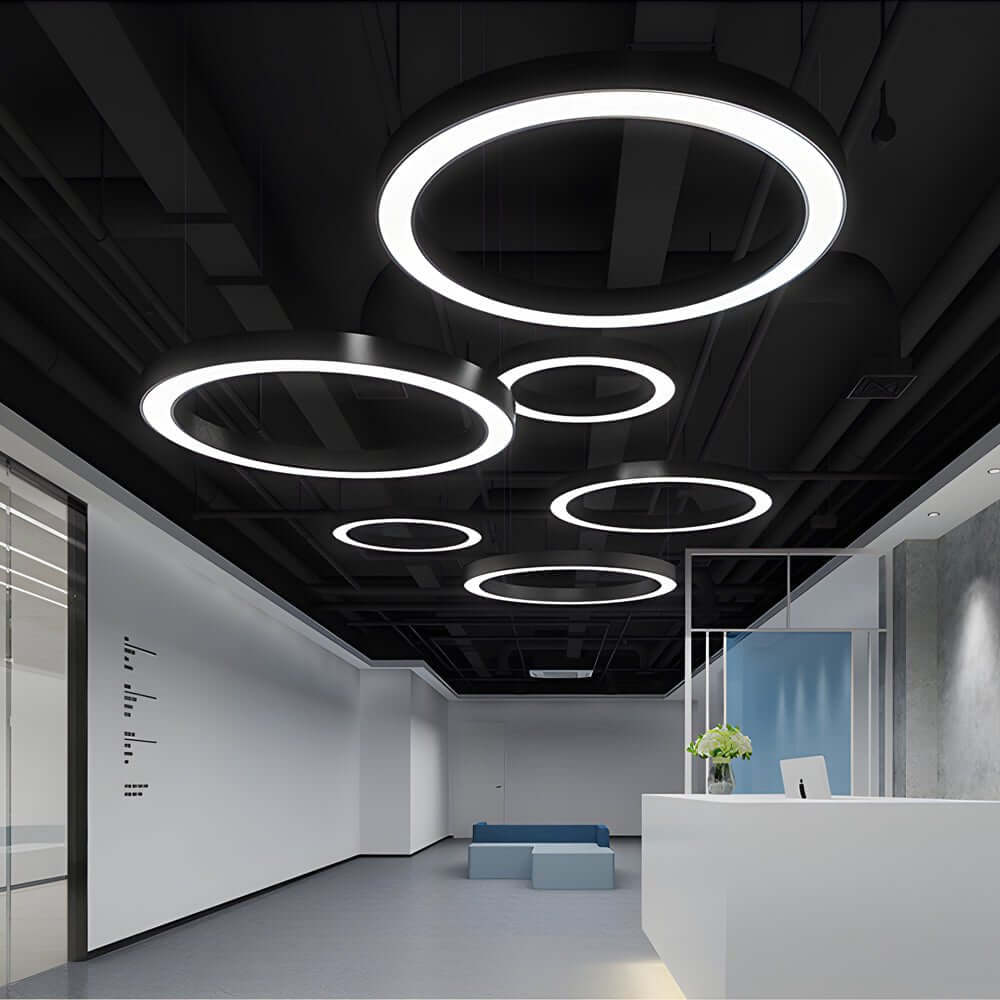 LED Pendant Light - Round Ring Hanging Fixture for Office & Gym Spaces - Modern Suspended Lighting Solution