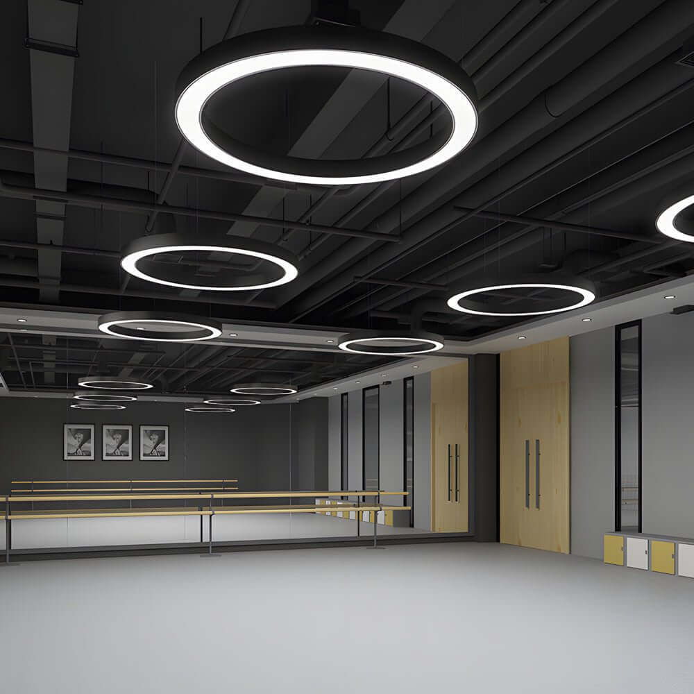 LED Pendant Light - Round Ring Hanging Fixture for Office & Gym Spaces - Modern Suspended Lighting Solution