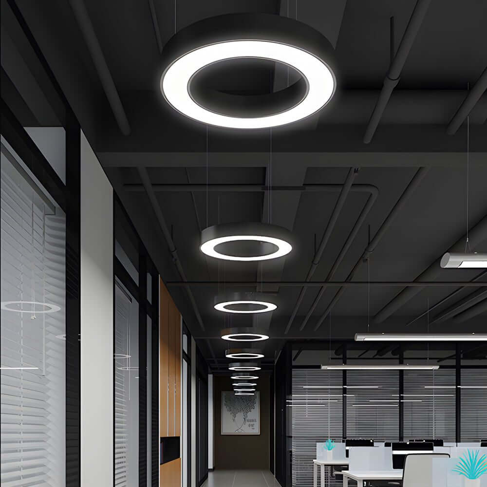 LED Pendant Light - Round Ring Hanging Fixture for Office & Gym Spaces - Modern Suspended Lighting Solution