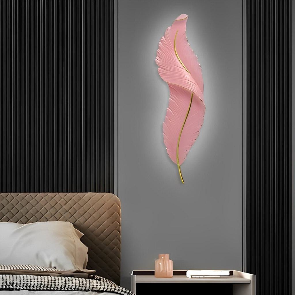 LED Modern Wall Sconce Light - White Feather Design Fixture for Living Room & Bedroom Illumination