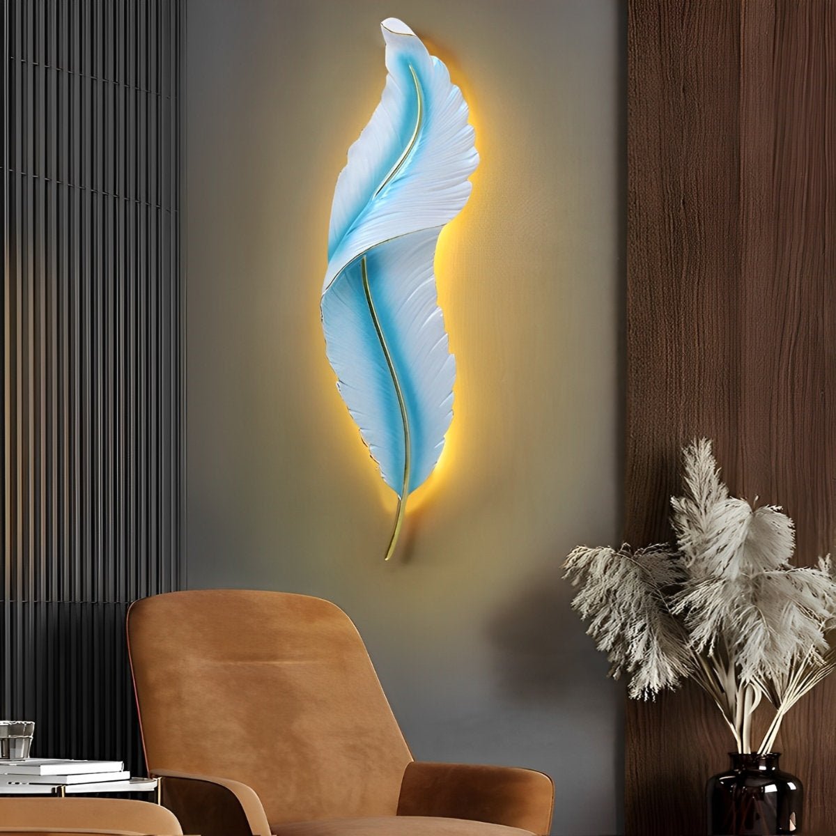 LED Modern Wall Sconce Light - White Feather Design Fixture for Living Room & Bedroom Illumination