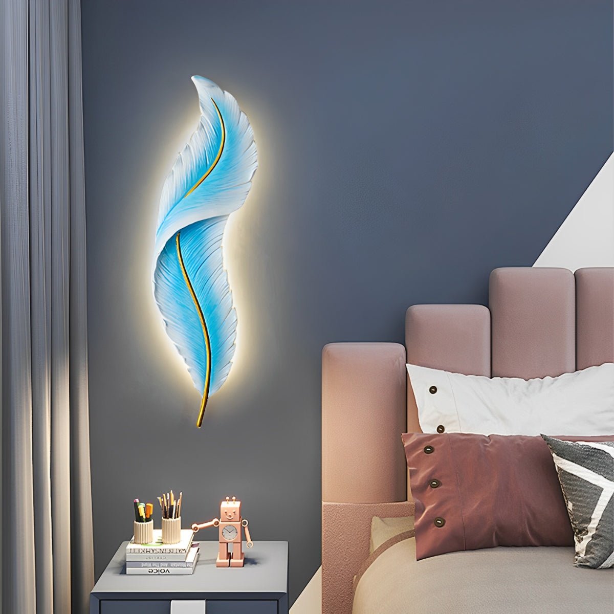 LED Modern Wall Sconce Light - White Feather Design Fixture for Living Room & Bedroom Illumination